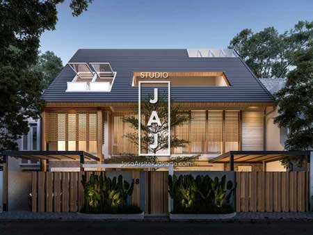 Desain Renovasi Fasad 3 Lantai dengan Rooftop