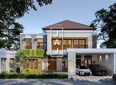 Desain Rumah 2 Lantai 304 m2 Bali Modern Bapak Johan di Pekanbaru