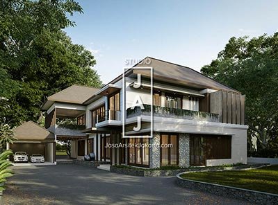 Desain Rumah Tinggal 2 Lantai 400 m2 style Bali Modern di Papua