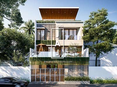 Desain Rumah Tinggal 3,5 Lantai 431 m2 Style Modern Tropical Ibu Ningrum di Jakarta Selatan